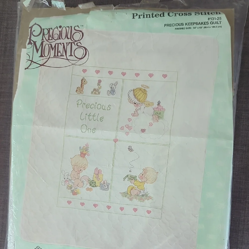 Vintage Precious Moments Pastel Baby Quilt Cross Stitch Kit